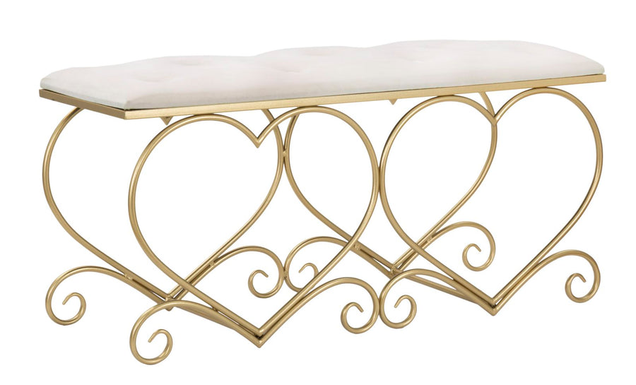 Cremefarbene Sitzbank mit herzförmigen goldenen Beinen
