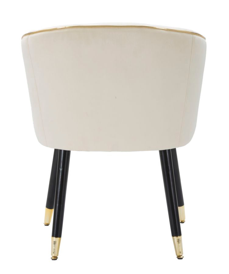 Cremefarbener gepolsterter Sessel mit schwarzen Holzbeinen und goldenen Details