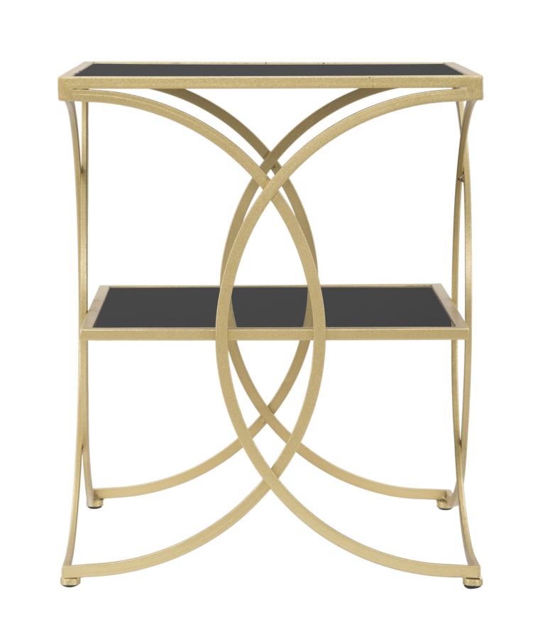 Kleiner quadratischer Tisch aus goldenem und schwarzem Metall und Glas