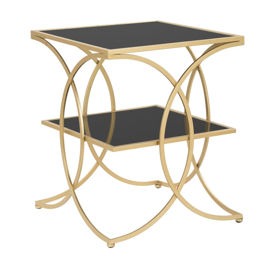 Kleiner quadratischer Tisch aus goldenem und schwarzem Metall und Glas