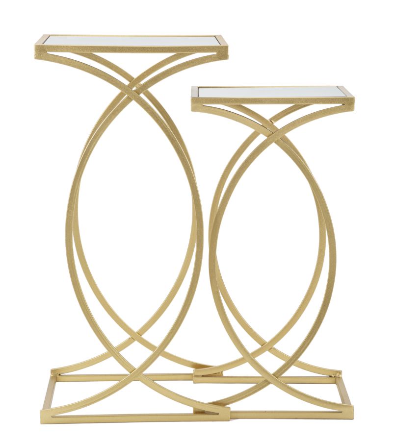 Goldener quadratischer Tisch aus Metall und Glas mit Doppelplatte