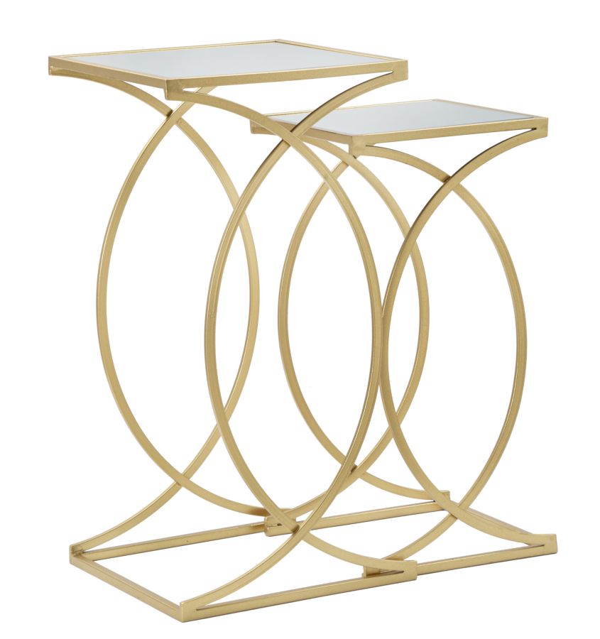 Goldener quadratischer Tisch aus Metall und Glas mit Doppelplatte