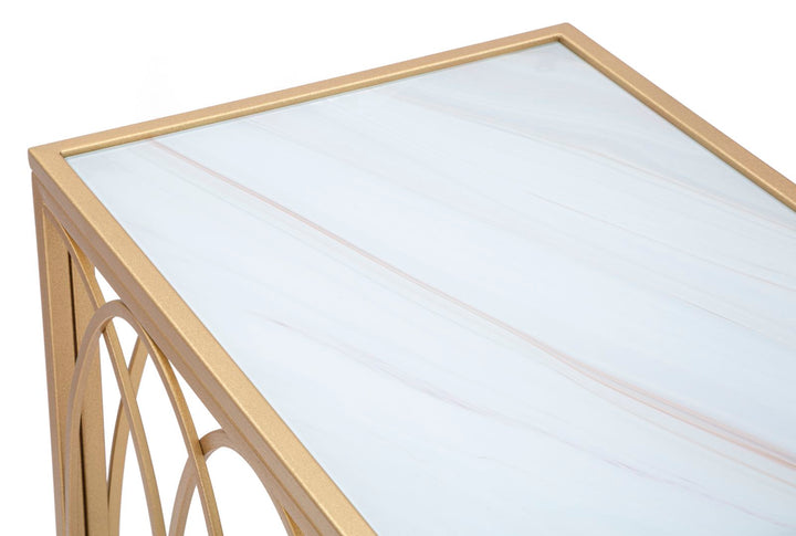 Goldener Konsolentisch aus Metall mit Marmorplatte