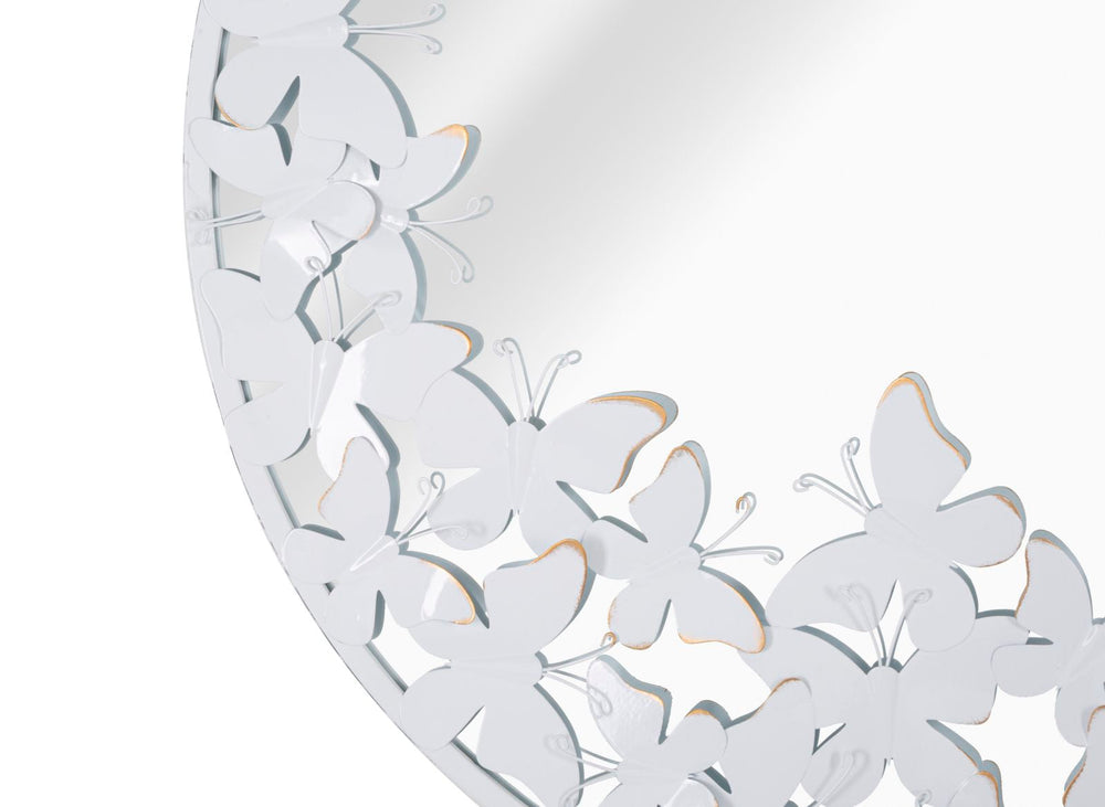 Weißer Metall Schmetterling Runder Wandspiegel