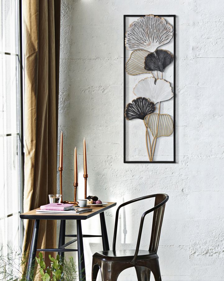 Metall-Blatt-Bouquet in quadratischem Rahmen Wanddekoration