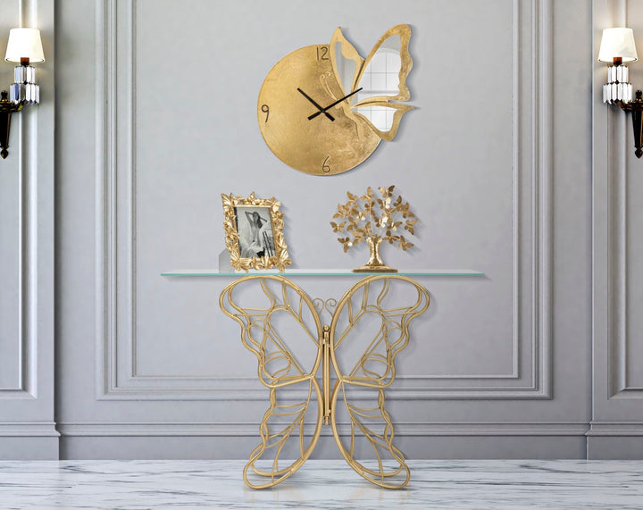 Schmetterling Goldener Konsolentisch aus Metall und Glas