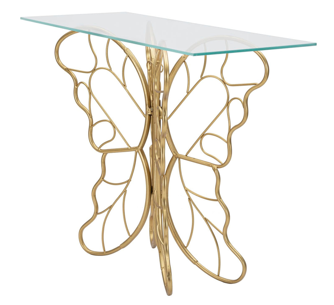 Schmetterling Goldener Konsolentisch aus Metall und Glas