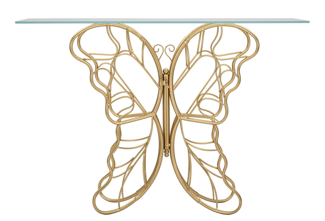 Schmetterling Goldener Konsolentisch aus Metall und Glas