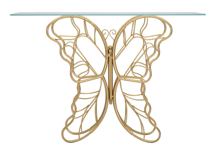 Schmetterling Goldener Konsolentisch aus Metall und Glas