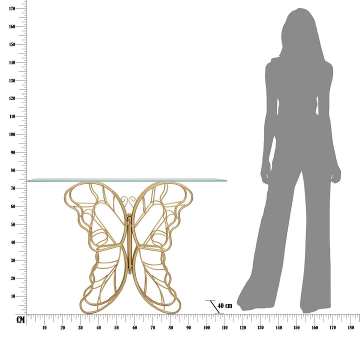 Schmetterling Goldener Konsolentisch aus Metall und Glas