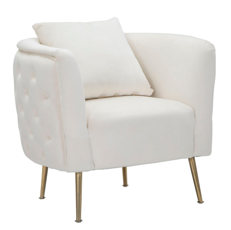 Weißer Samt-Sessel mit goldenen Metallbeinen
