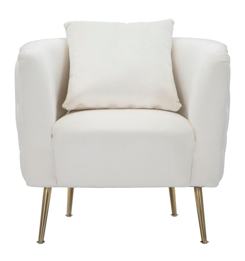 Weißer Samt-Sessel mit goldenen Metallbeinen