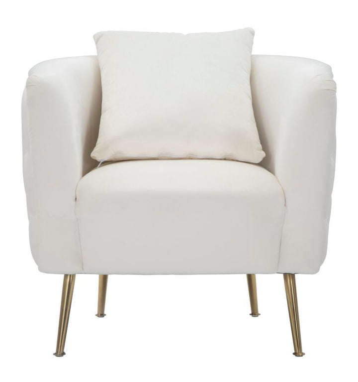 Weißer Samt-Sessel mit goldenen Metallbeinen