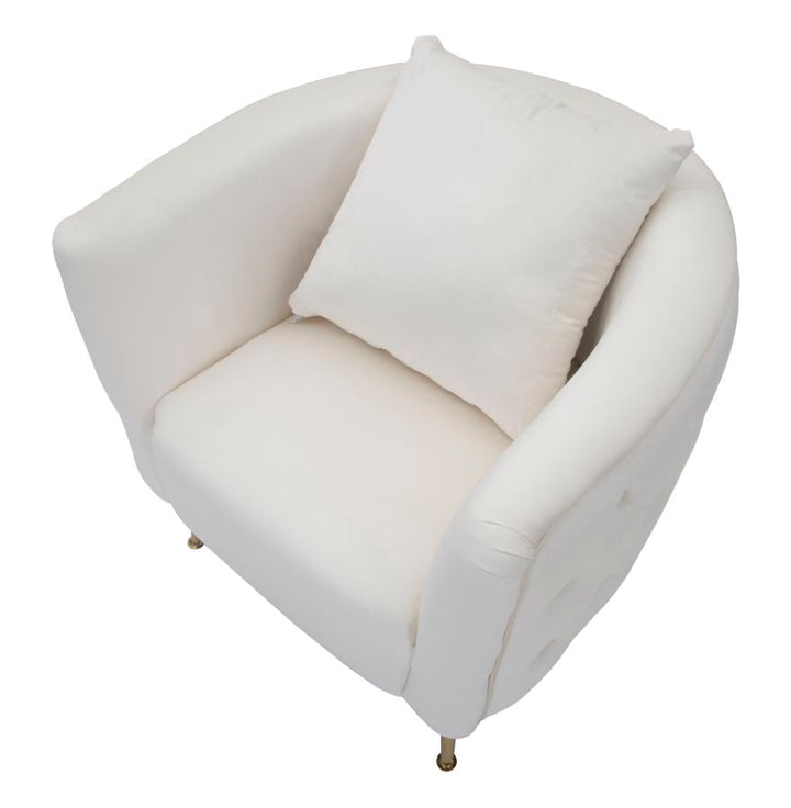 Weißer Samt-Sessel mit goldenen Metallbeinen