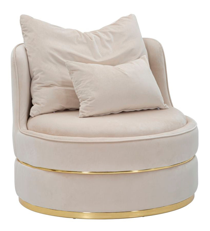 Creme Samt Dreh Sessel Mit Goldbasis Paris Space Akzentstuhl