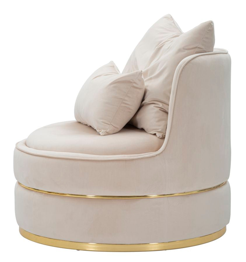 Creme Samt Dreh Sessel Mit Goldbasis Paris Space Akzentstuhl