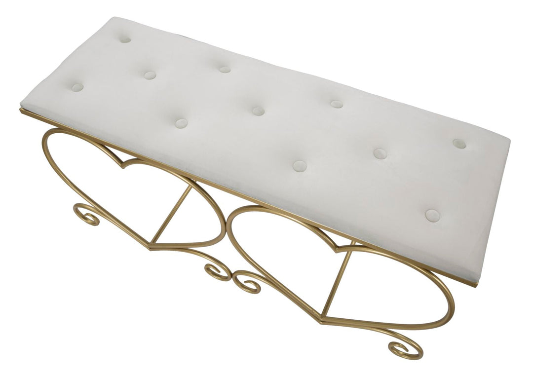 Cremefarbene Sitzbank mit herzförmigen goldenen Beinen