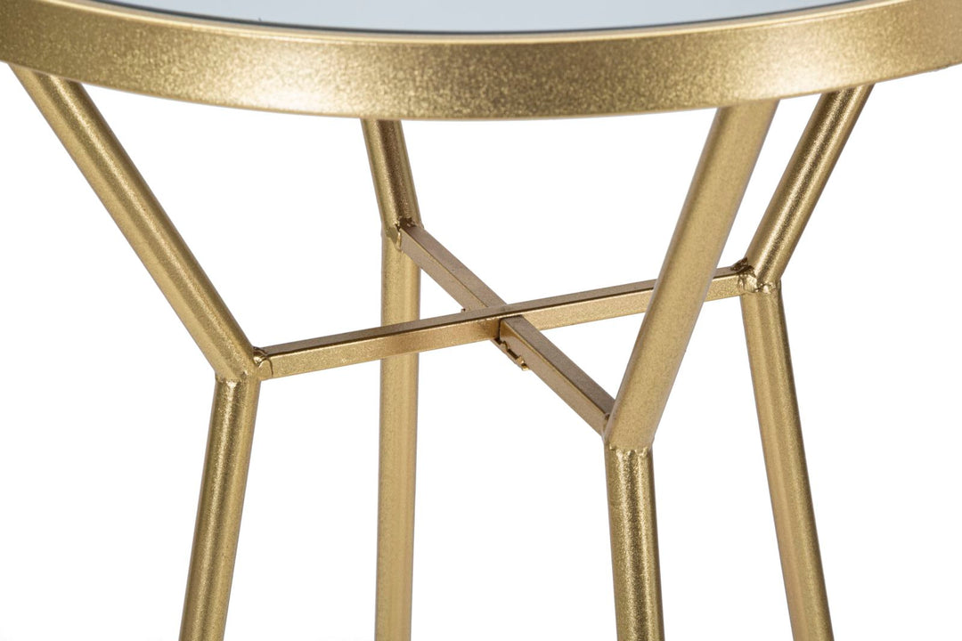 Runder Stehtisch aus Goldmetall und Glas
