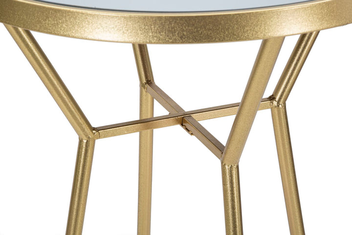 Runder Stehtisch aus Goldmetall und Glas