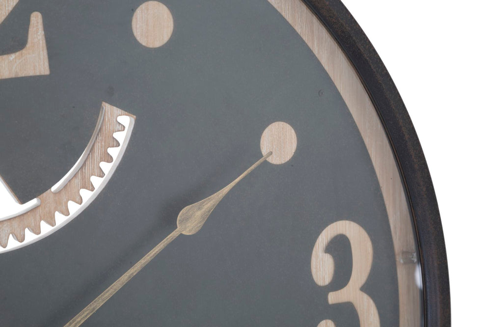 Schwarze Metall- und Holz-Wanduhr mit Eulenmuster