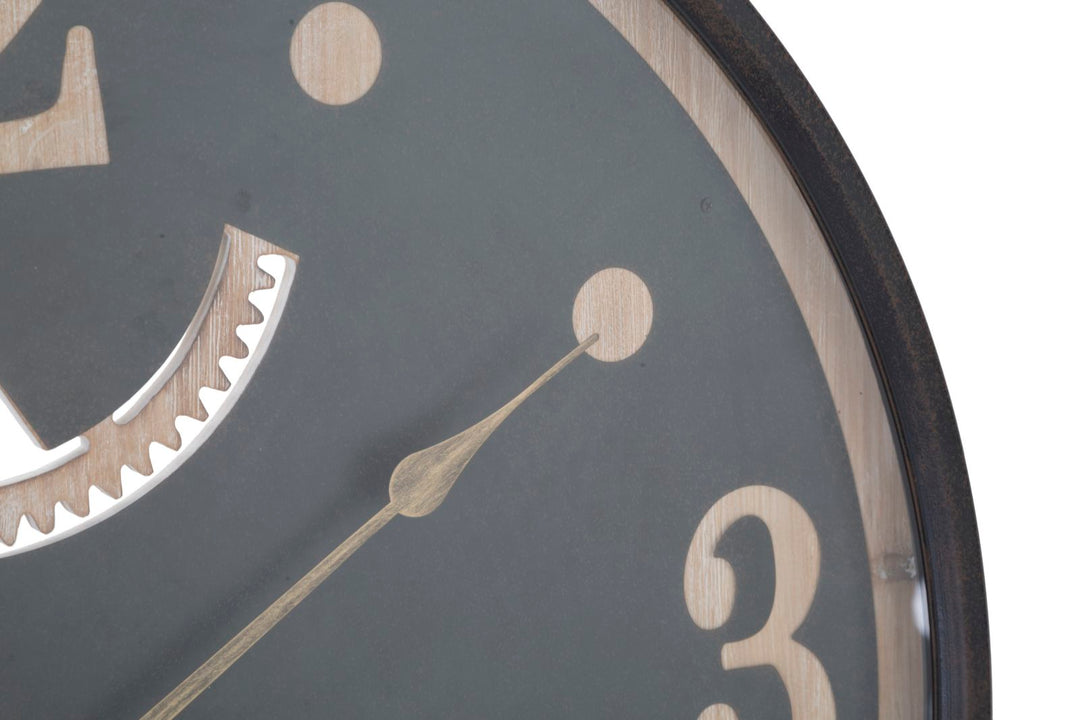 Schwarze Metall- und Holz-Wanduhr mit Eulenmuster