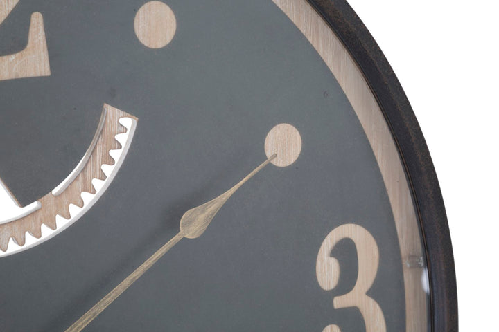 Schwarze Metall- und Holz-Wanduhr mit Eulenmuster