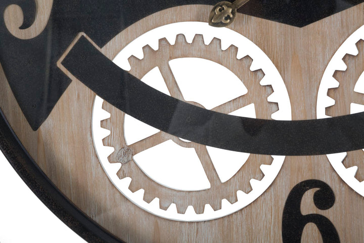 Schwarze Metall- und Holz-Wanduhr mit Eulenmuster