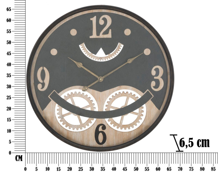 Schwarze Metall- und Holz-Wanduhr mit Eulenmuster