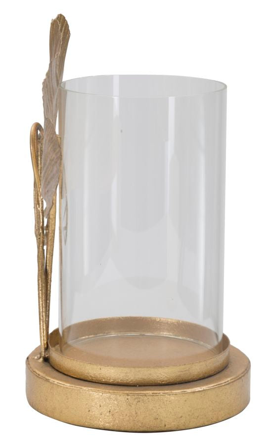 Gold Metall und Glas Blattmuster Kerzenhalter
