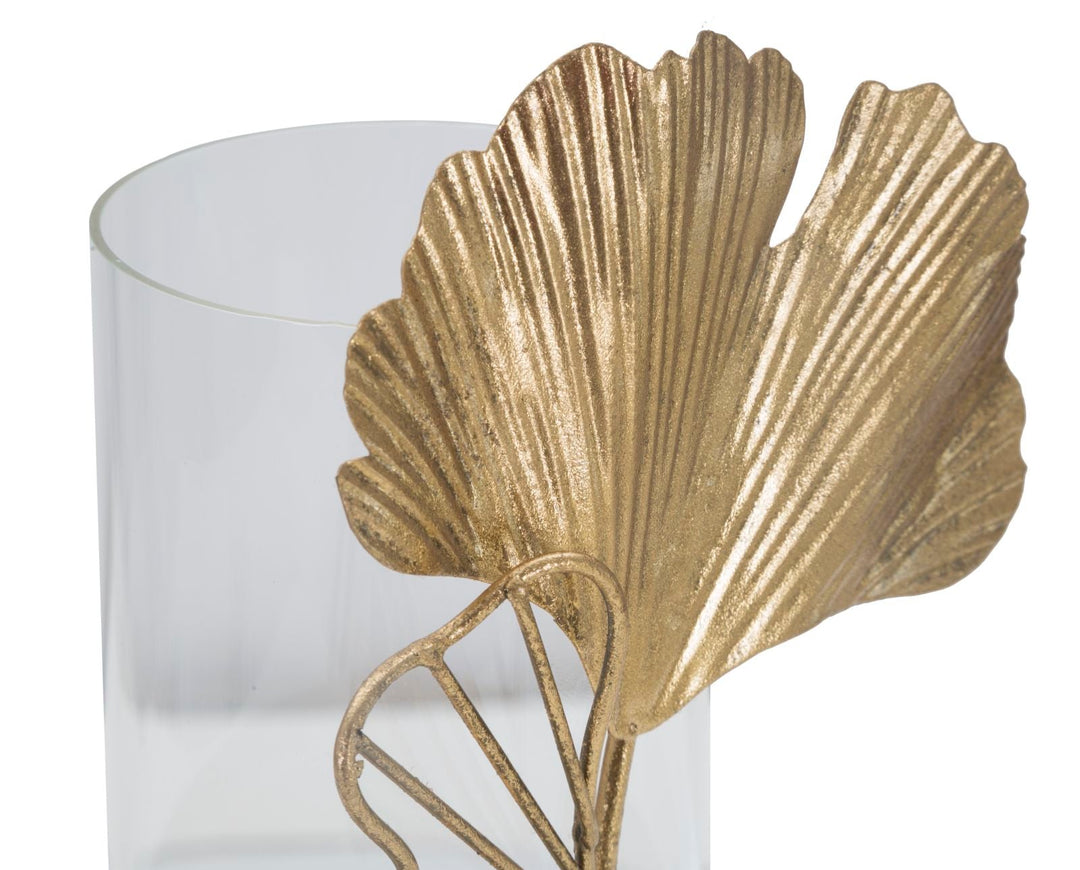 Gold Metall und Glas Blattmuster Kerzenhalter