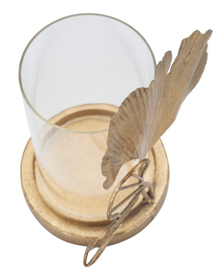 Gold Metall und Glas Blattmuster Kerzenhalter