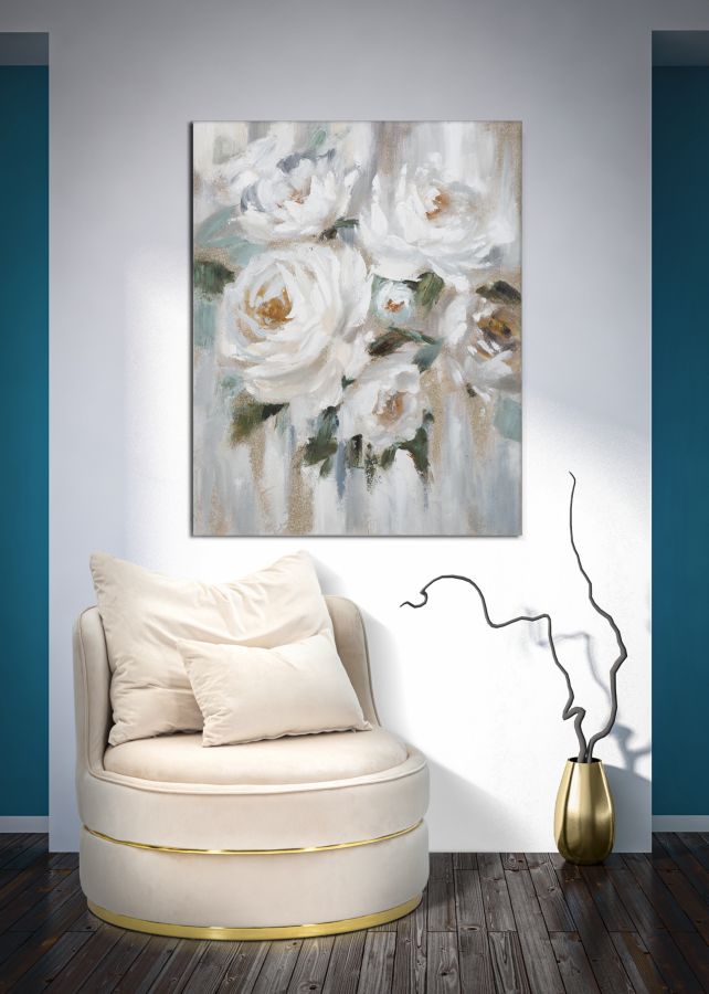 Weiße florale Wandmalerei