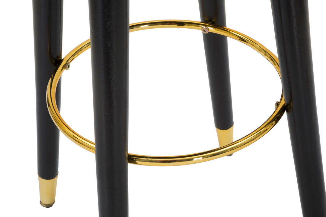 Barhocker aus grauem und goldenem Samt mit schwarzen Beinen
