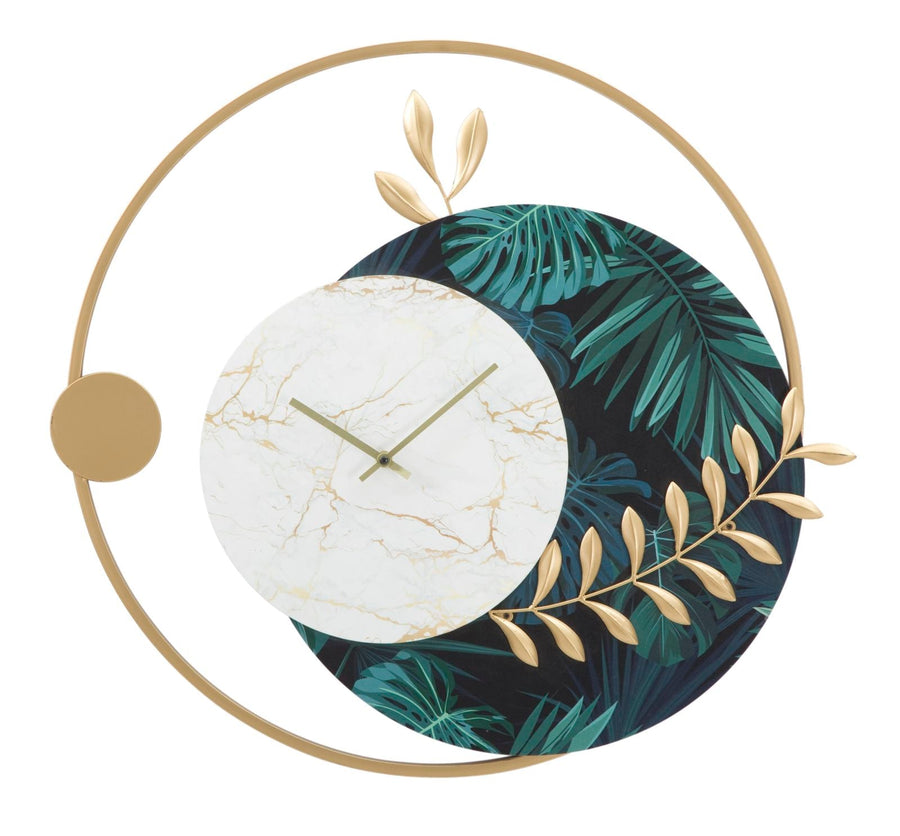Geometrische elegante Wanduhr mit Marmor und Blättermuster