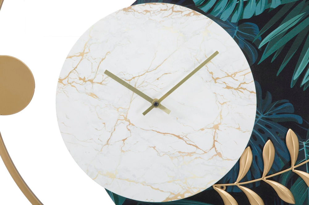 Geometrische elegante Wanduhr mit Marmor und Blättermuster