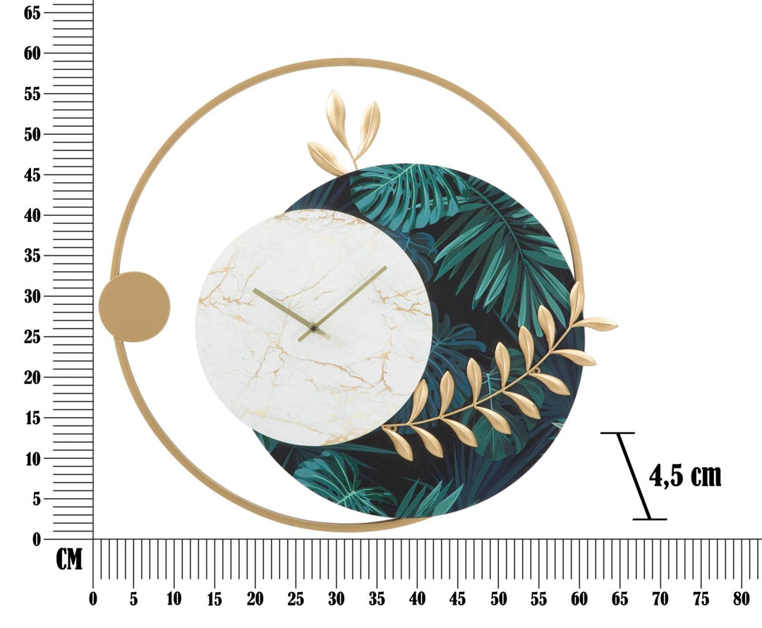 Geometrische elegante Wanduhr mit Marmor und Blättermuster