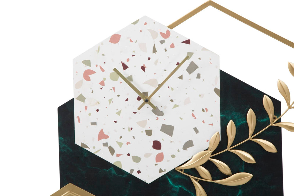 Geometrische elegante Wanduhr mit Marmor und Blättermuster
