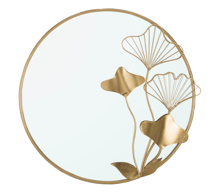 Goldfarbener runder Spiegel mit Blatt- und Blumenmuster (moderne Dekoration)
