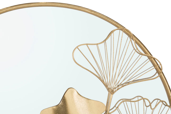 Goldfarbener runder Spiegel mit Blatt- und Blumenmuster (moderne Dekoration)