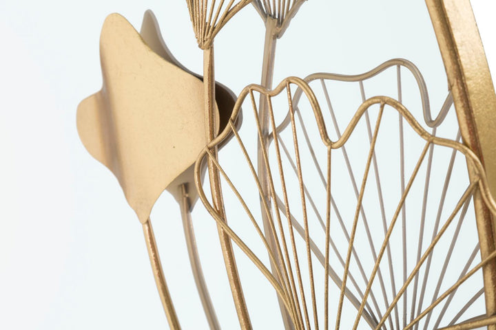 Goldfarbener runder Spiegel mit Blatt- und Blumenmuster (moderne Dekoration)