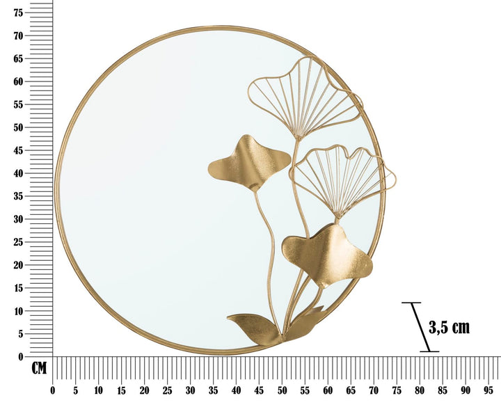 Goldfarbener runder Spiegel mit Blatt- und Blumenmuster (moderne Dekoration)