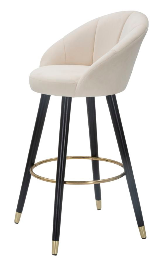 Barhocker aus cremefarbenem Samt mit schwarzen Holzbeinen und goldenen Details
