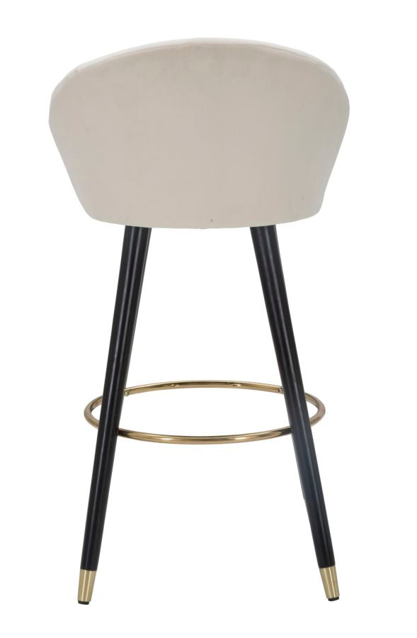 Barhocker aus cremefarbenem Samt mit schwarzen Holzbeinen und goldenen Details