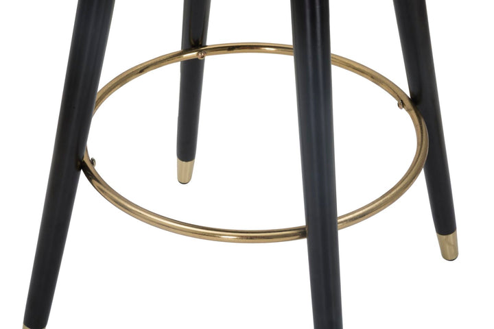 Barhocker aus cremefarbenem Samt mit schwarzen Holzbeinen und goldenen Details