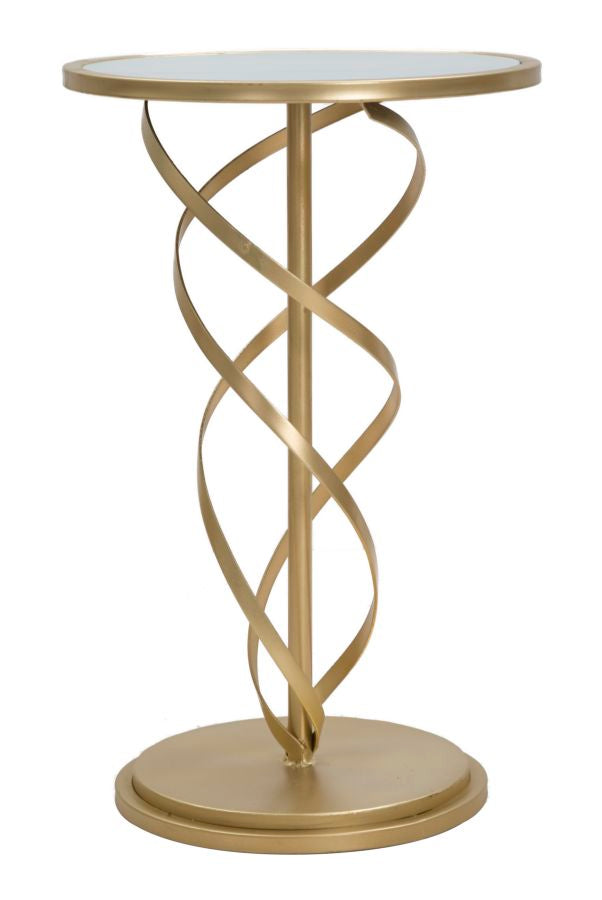 Kleiner spiralförmiger Tisch aus goldenem Metall mit weißer Marmorplatte