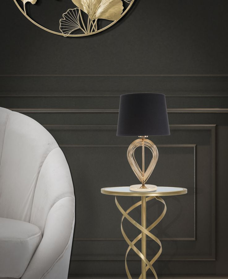 Goldfarbene und schwarze Metall-Tischlampe