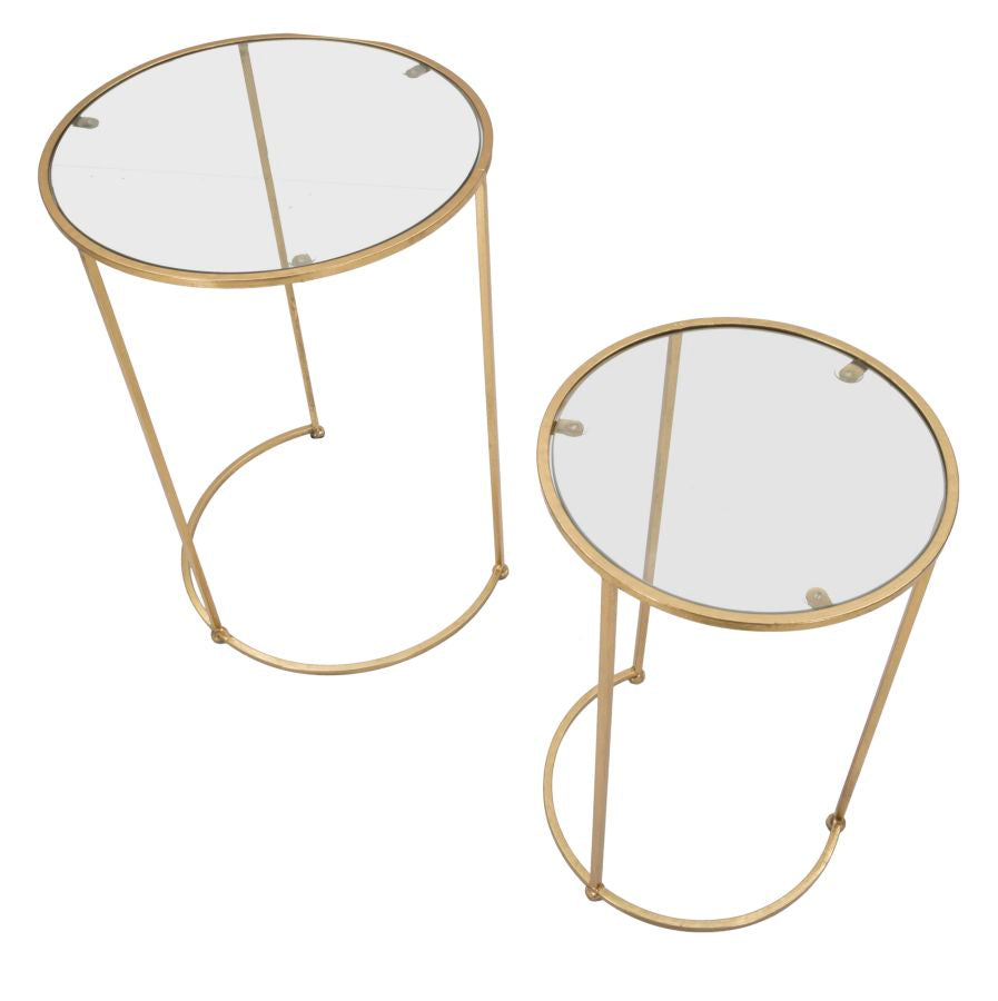 Kleiner runder Tisch aus Metall und Glas in Gold