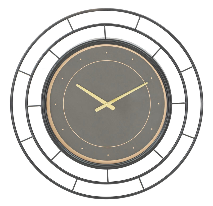 Schwarze und goldene runde Wanduhr