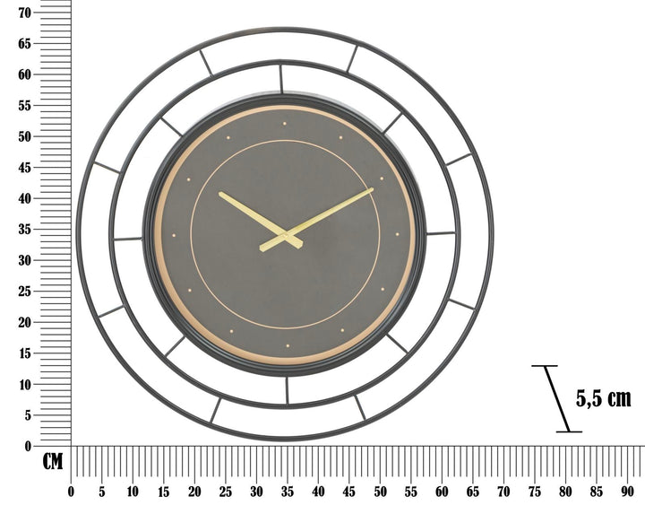 Schwarze und goldene runde Wanduhr