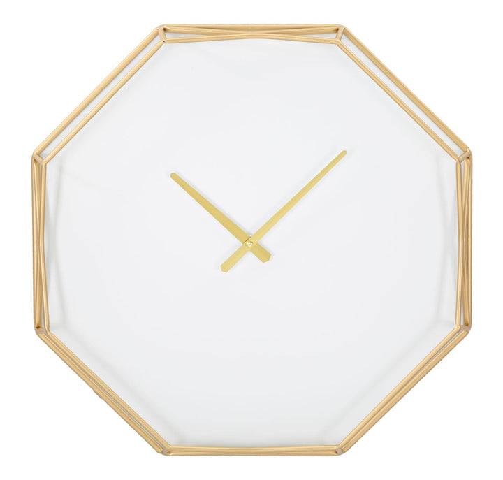 Sechseckige Wanduhr in Gold und Weiß